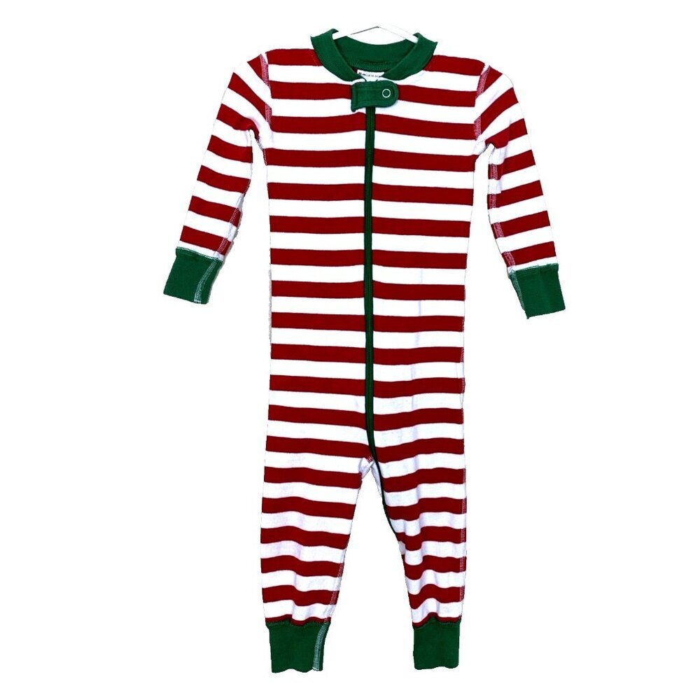 Hanna‎ Andersson 80 18-24 months Red White Stripe Sleeper Zip Christmas Holiday